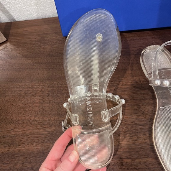 Stuart Weitzman Pearl Embellished Clear Jelly Sandals - Picture 9 of 11